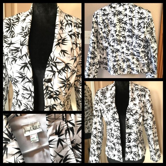 Joseph Ribkoff Vintage Blazer: 80s Button-Down Jacket, Black White Fern, Size 8 - Picture 9 of 9